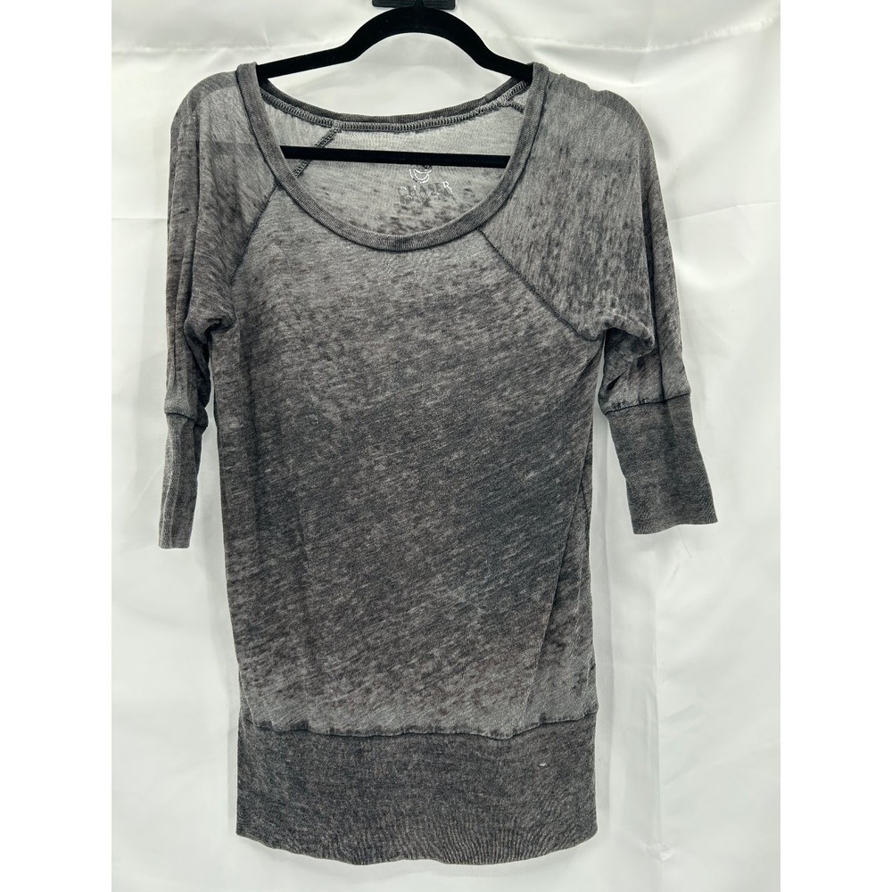 Chaser‎ Women's Charcoal Gray Burnout Top Size S Raglan 3/4 Sleeve Sheer